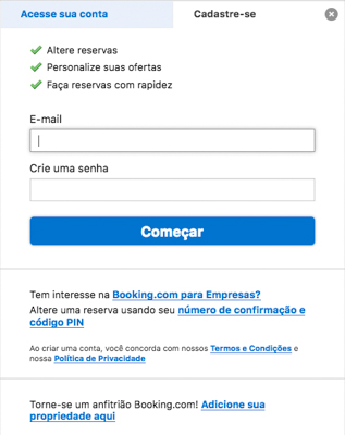 Criando sua conta no booking