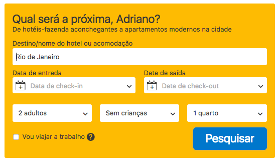 Painel de Pesquisa do Booking