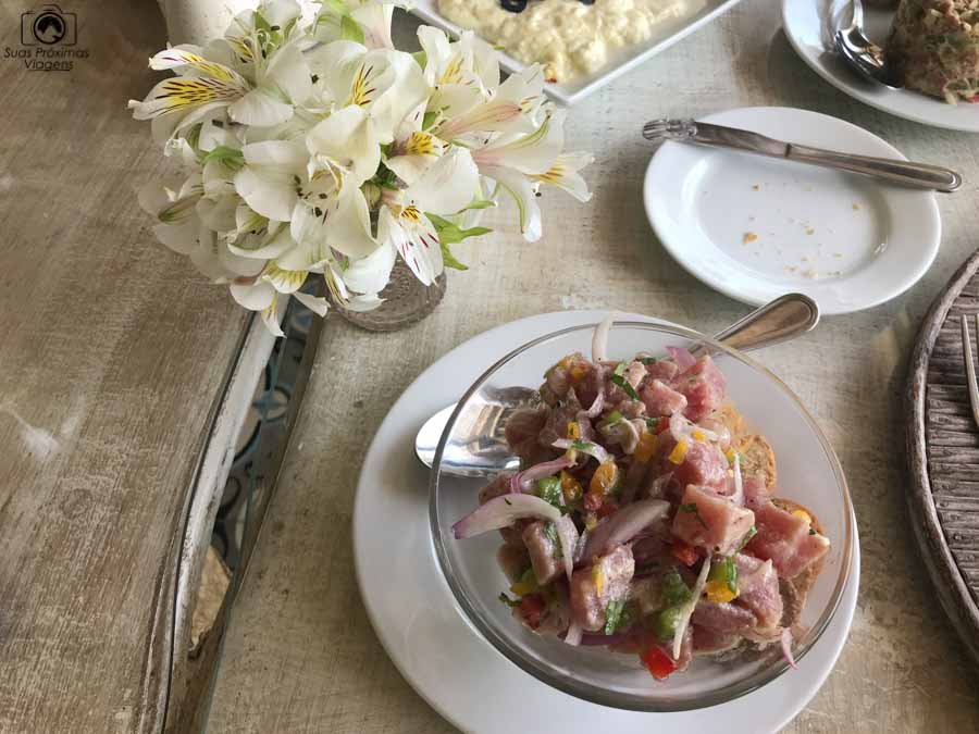 Imagem do ceviche servido no restaurante da vinícola Casa Silva no vale de colchagua