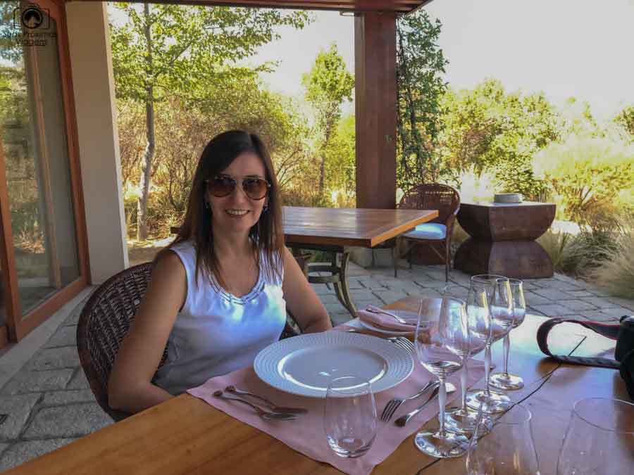 imagem da sílvia no almoço do restaurante clos apalta no vale de colchagua